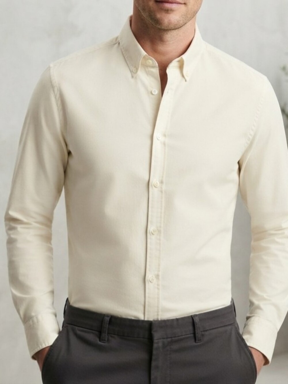 Boss Slim Fit Button-Down Shirt in Cream, Large